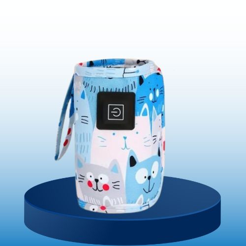 Chauffe biberon portable chatoubleu sur présentoir bleu.